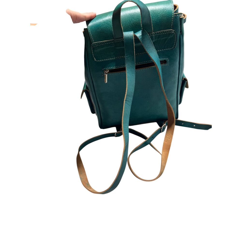 Vintage Backpack Bag Womens Teal Green Leather Rucksack Drawstring Buckle Pocket - Picture 7 of 16